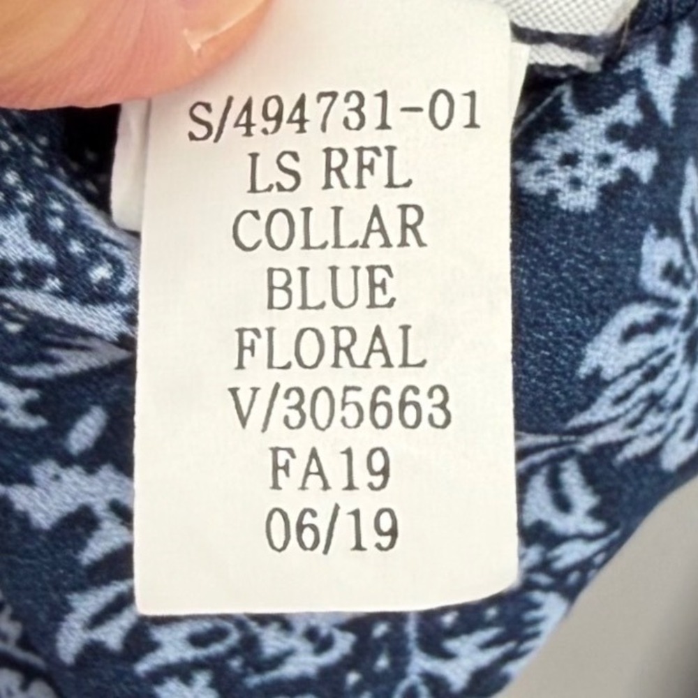Gap Blouse Women Medium Blue Floral Ruffle Collar Long Sleeve V-Neck - Picture 5 of 9